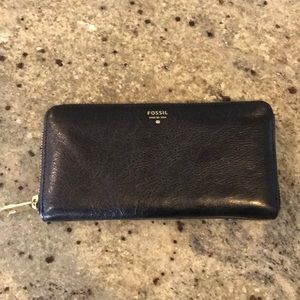 Fossil black Leather wallet - larger than IPhone